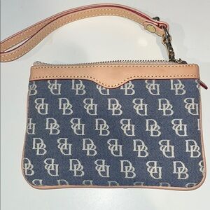 Dooney & Bourke Blue and Tan Clutch with Monogram Pattern